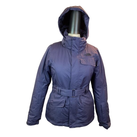 North Face HyVent 550 Down Womens S/P Hooded Belted Winter Jacket Lavender - Picture 5 of 13